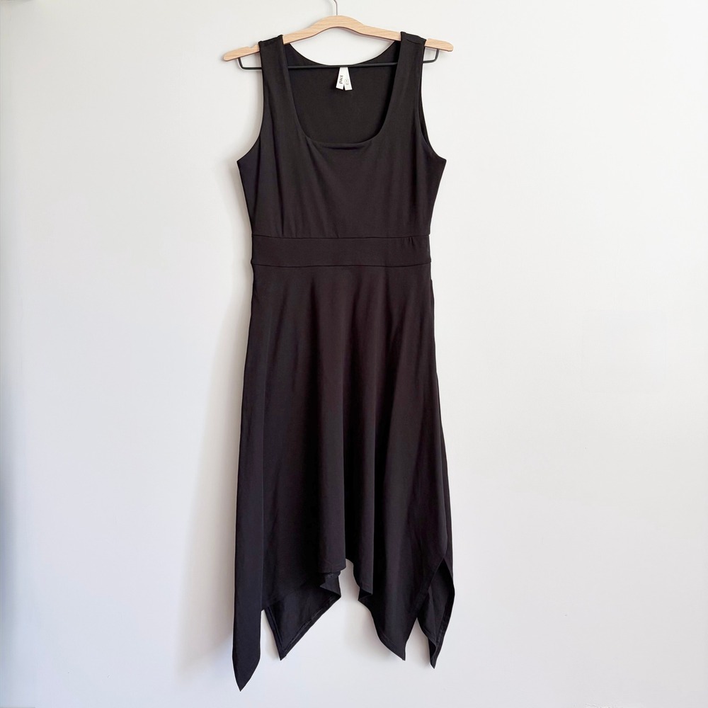 Pact Organic Cotton Handkerchief Hem Midi Dress Size Medium Black Sleeveless